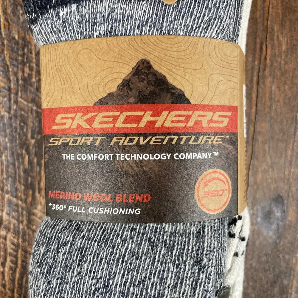 Skechers Mens 8-12 Gray White Sport Adventure Merino Wool Blend Hiking Socks 2pk